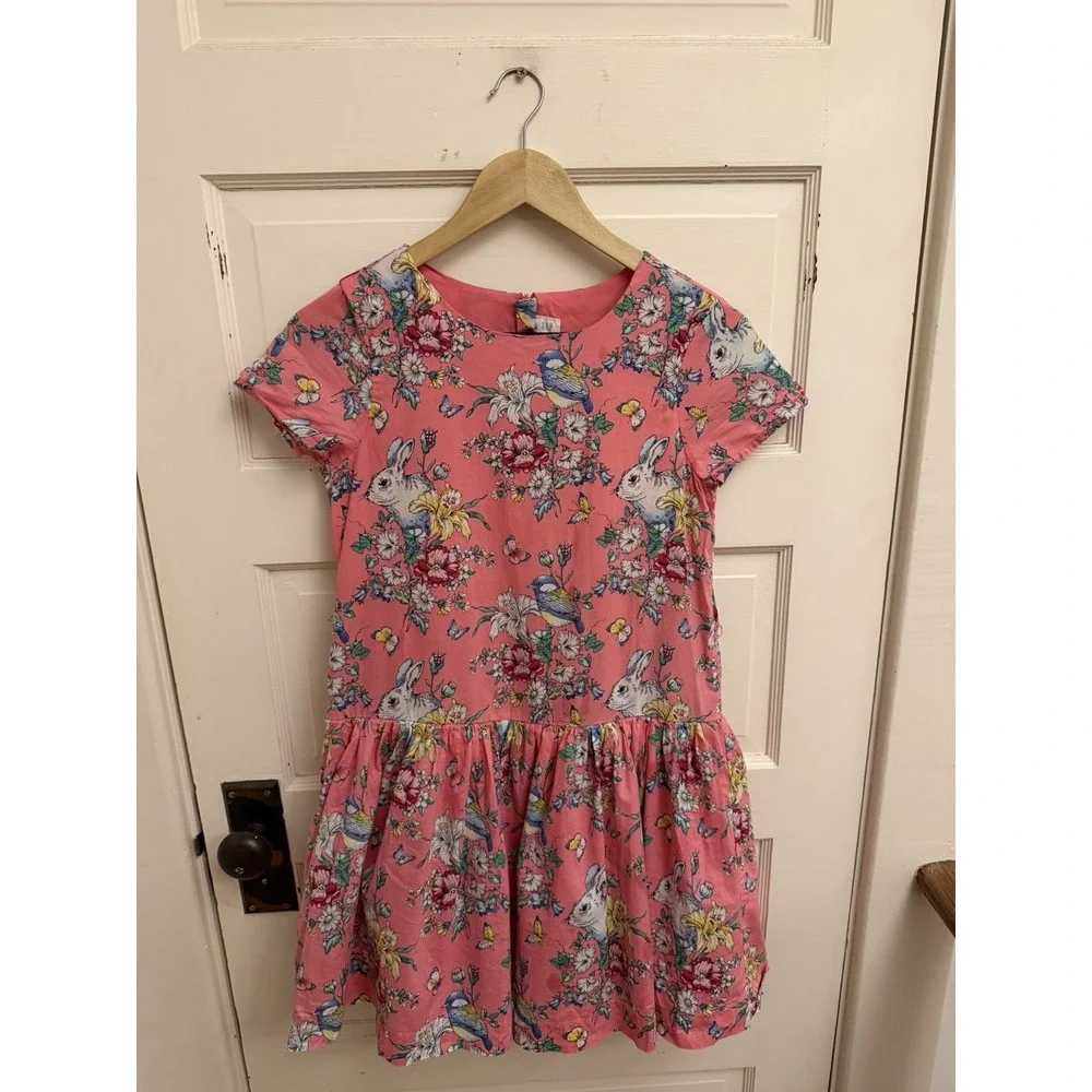 Gap Sarah Jessica Parker Girls Pink Floral Bunny Dress 100% Cotton Lined Size XL